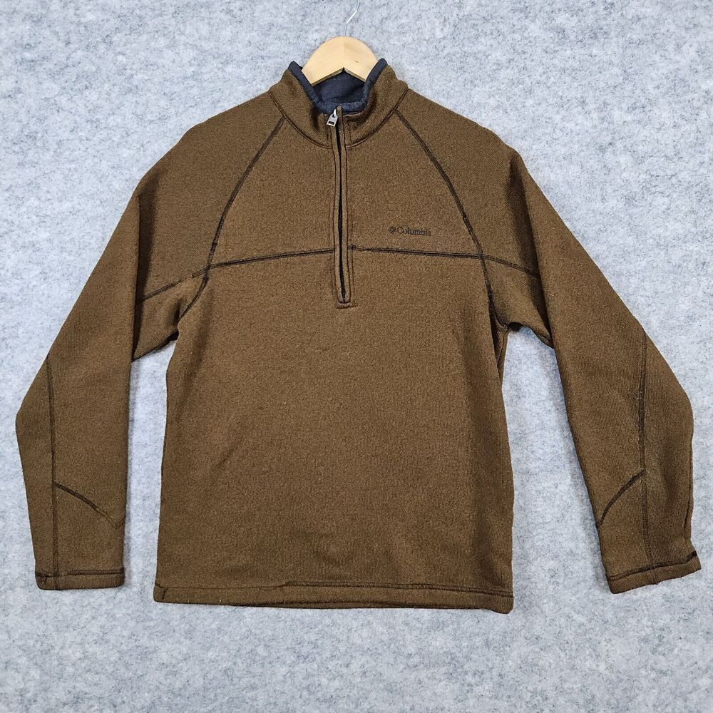 Columbia Men's Omni-Shield Quarter 1/4 Zip Size M Brown Fleece LOOSE‎ THREADS